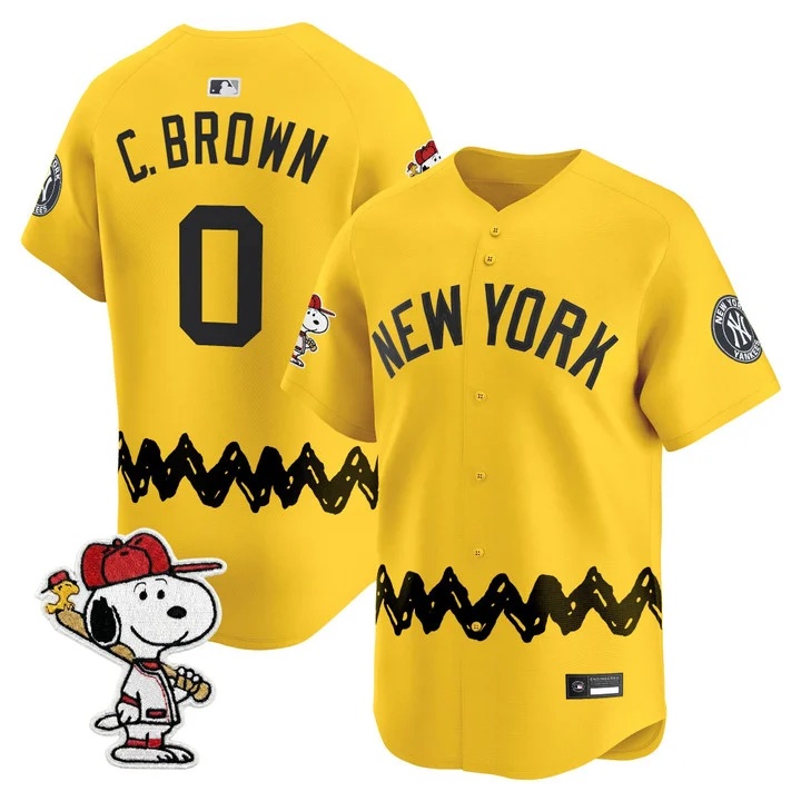 Men's Yankees x Peanuts Vapor Premier Limited Jersey - Stitched GOLD#0 CHARLIE BROWN