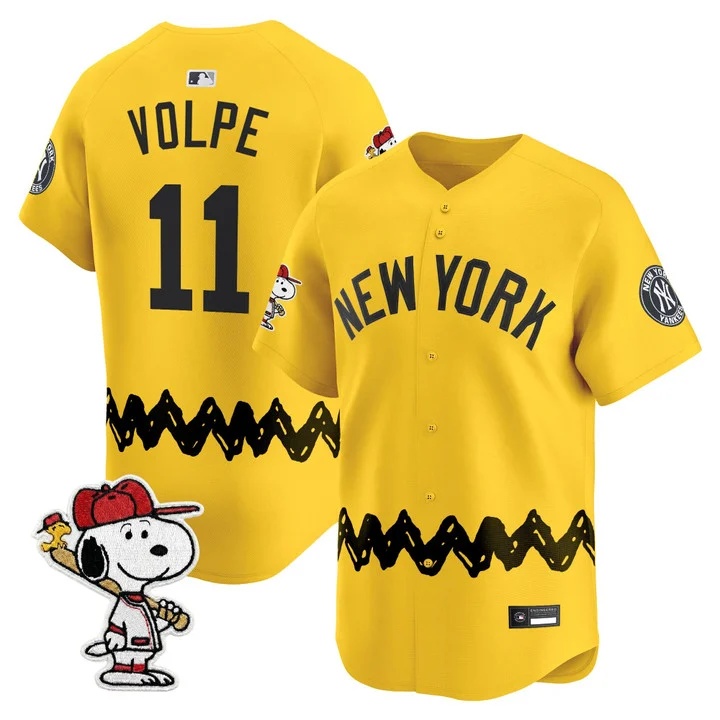 Men's Yankees x Peanuts Vapor Premier Limited Jersey - Stitched GOLD#11 ANTHONY VOLPE
