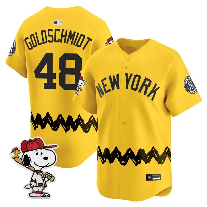 Men's Yankees x Peanuts Vapor Premier Limited Jersey - Stitched GOLD#48 PAUL GOLDSCHMIDT