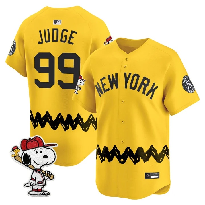Men's Yankees x Peanuts Vapor Premier Limited Jersey - Stitched GOLD#99 AARON JUDGE