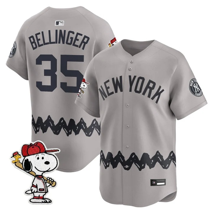 Men's Yankees x Peanuts Vapor Premier Limited Jersey - Stitched GRAY#35 CODY BELLINGER