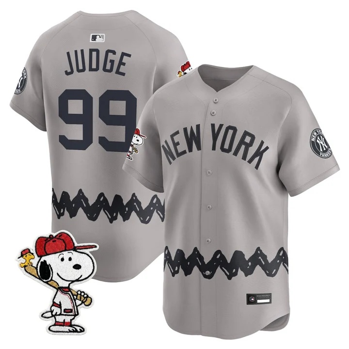 Men's Yankees x Peanuts Vapor Premier Limited Jersey - Stitched GRAY#99 AARON JUDGE
