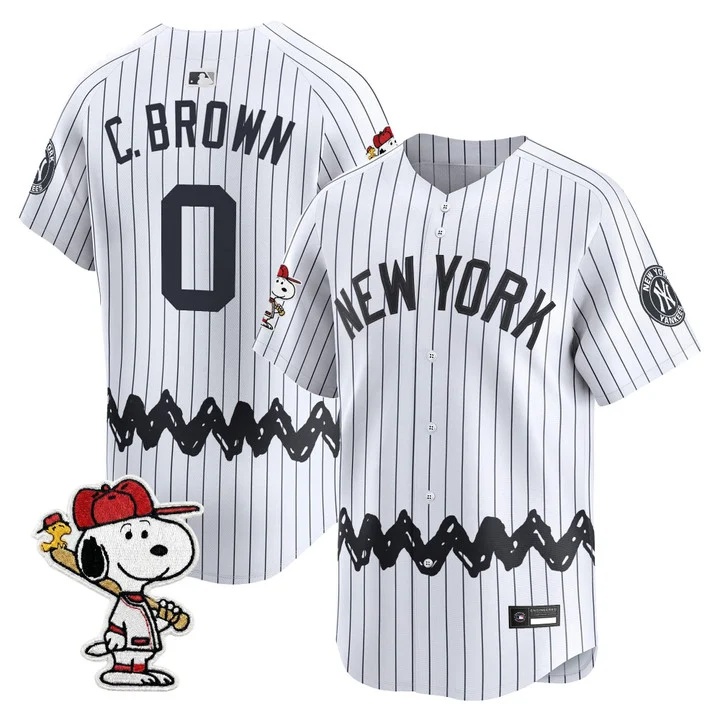Men's Yankees x Peanuts Vapor Premier Limited Jersey - Stitched WHITE#0 CHARLIE BROWN
