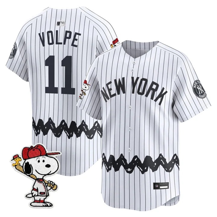 Men's Yankees x Peanuts Vapor Premier Limited Jersey - Stitched WHITE#11 ANTHONY VOLPE