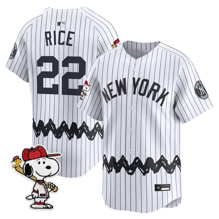 Men's Yankees x Peanuts Vapor Premier Limited Jersey - Stitched WHITE#22 BEN RICE