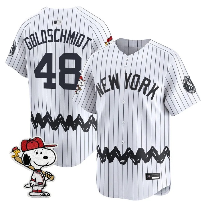 Men's Yankees x Peanuts Vapor Premier Limited Jersey - Stitched WHITE#48 PAUL GOLDSCHMIDT