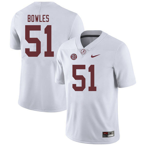 Men's Youth Alabama Crimson Tide #51 Tanner Bowles White College Football Game Jerseys