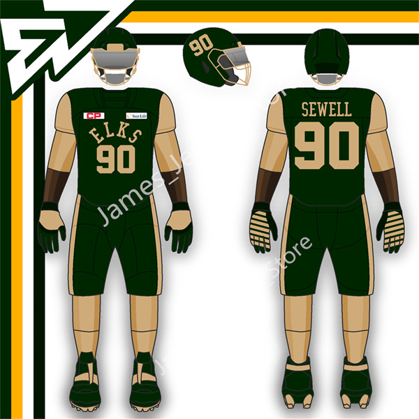 Men's Youth CFL Edmonton Elks Custom Green EE Football Jersey