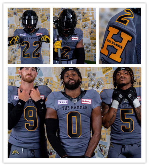 Men's Youth CFL HAMILTON TIGER-CATS Gray New Era MADE IN THE HAMMER' UNIFORM Football Jersey