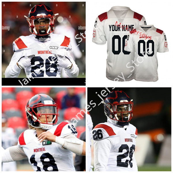 Men's Youth CFL Montreal Alouettes Custom 2019 New Era White Away Football Jerseys