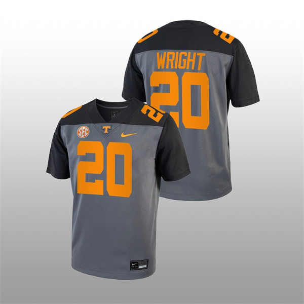 Men's Youth Tennessee Volunteers #20 Jaylen Wright Nike Smokey Grey Alternate College Football Game Jersey