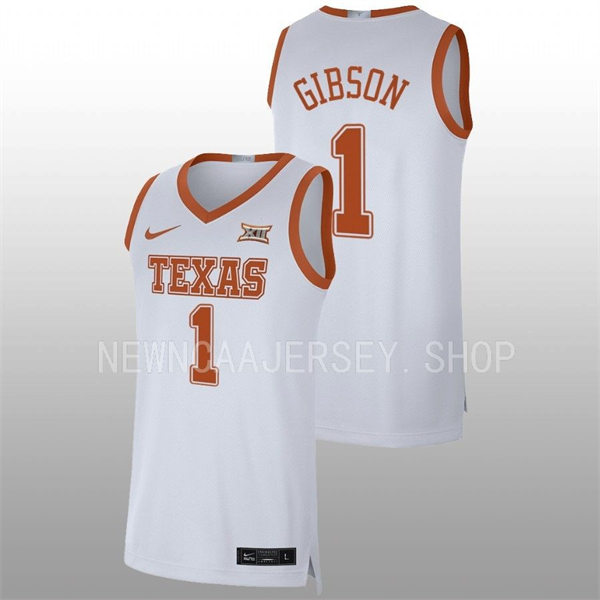 Men's Youth Texas Longhorns #1 Daniel Gibson 2022 White College Basketball Game Jersey 