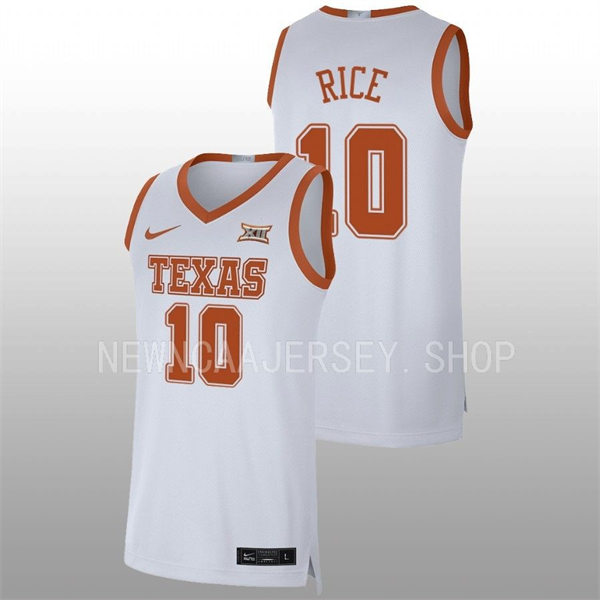 Men's Youth Texas Longhorns #10 Sir'Jabari Rice 2022 White College Basketball Game Jersey 