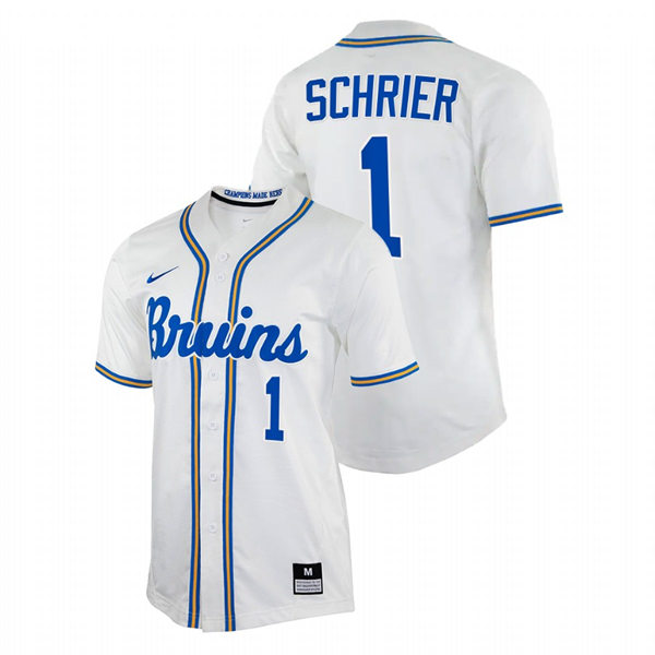 Men's Youth UCLA Bruins #1 Cody Schrier Nike College Baseball Game Jersey White