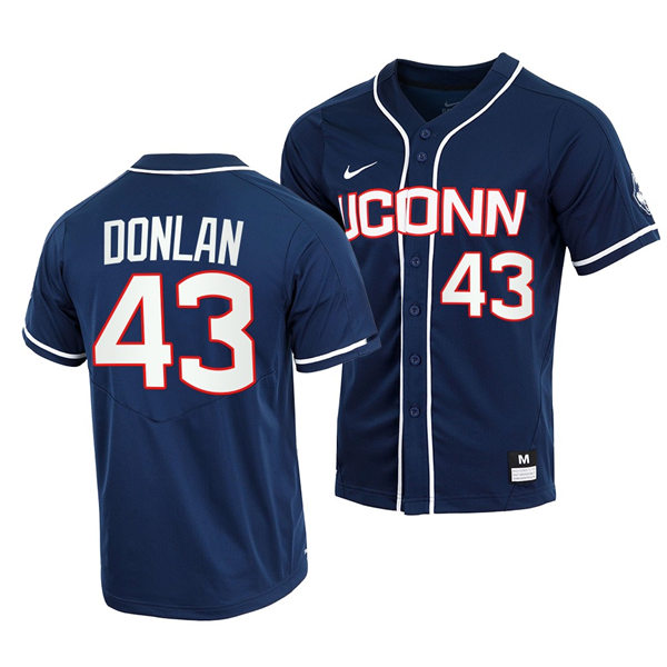 Men's Youth UConn Huskie #43 Matt Donlan College Baseball Game Jersey Nike Navy