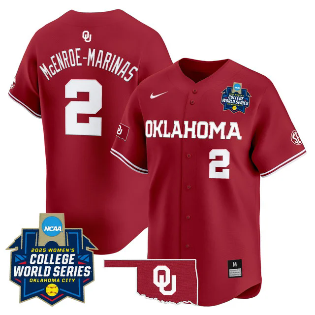 Men's size - Oklahoma Sooners Softball 2025 World Series (WCWS) jersey #2 mcenroe-marinas.webp