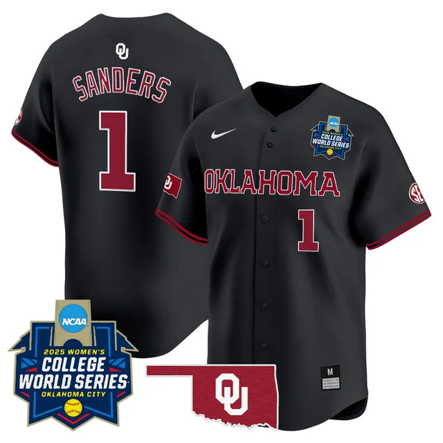Men's size - Oklahoma Sooners Softball 2025 World Series (WCWS) jersey black #1 cydney sanders.webp