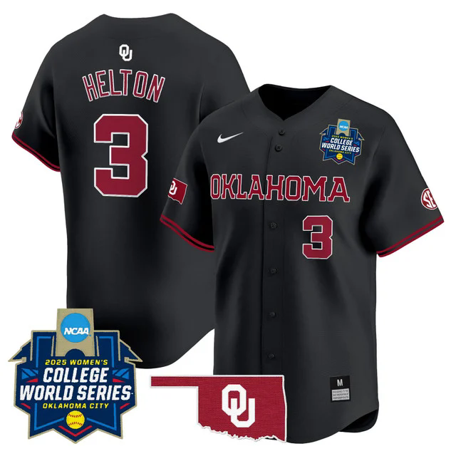 Men's size - Oklahoma Sooners Softball 2025 World Series (WCWS) jersey black #3 chaney helton.webp