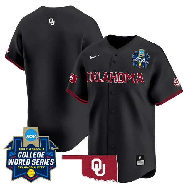 Men's size - Oklahoma Sooners Softball 2025 World Series (WCWS) jersey black blank.webp
