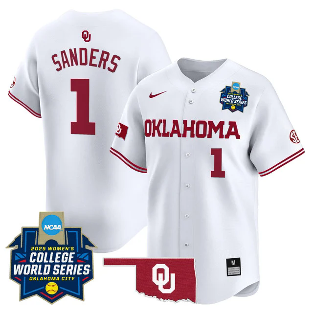 Men's size - Oklahoma Sooners Softball 2025 World Series (WCWS) jersey white #1 cydney sanders.webp