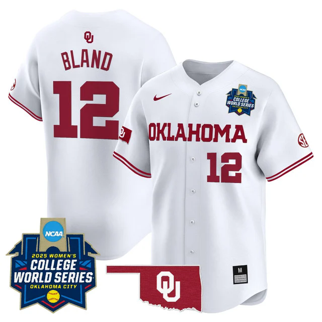 Men's size - Oklahoma Sooners Softball 2025 World Series (WCWS) jersey white #12 maya bland.webp