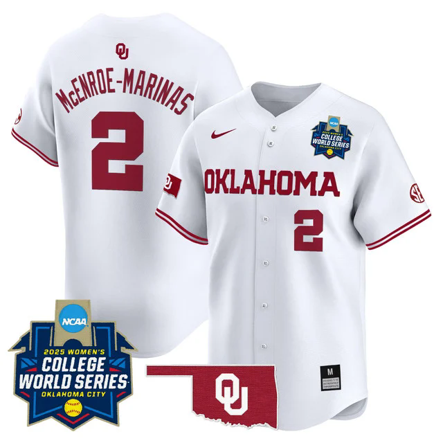 Men's size - Oklahoma Sooners Softball 2025 World Series (WCWS) jersey white #2 mcenroe-marinas.webp