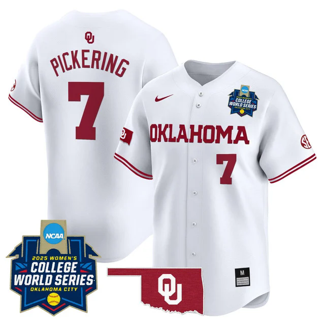Men's size - Oklahoma Sooners Softball 2025 World Series (WCWS) jersey white #7 kasidi pickering.webp