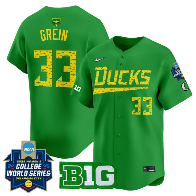 Men's size - Oregon Ducks Softball 2025 World Series (WCWS) Jersey #33 LYNDSEY GREIN.webp