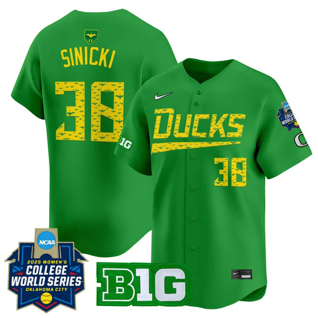 Men's size - Oregon Ducks Softball 2025 World Series (WCWS) Jersey #38 PAIGE SINICKI.webp