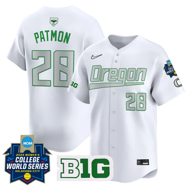 Men's size - Oregon Ducks Softball 2025 World Series (WCWS) Jersey WHITE #28 DEZIANNA PATMON.webp