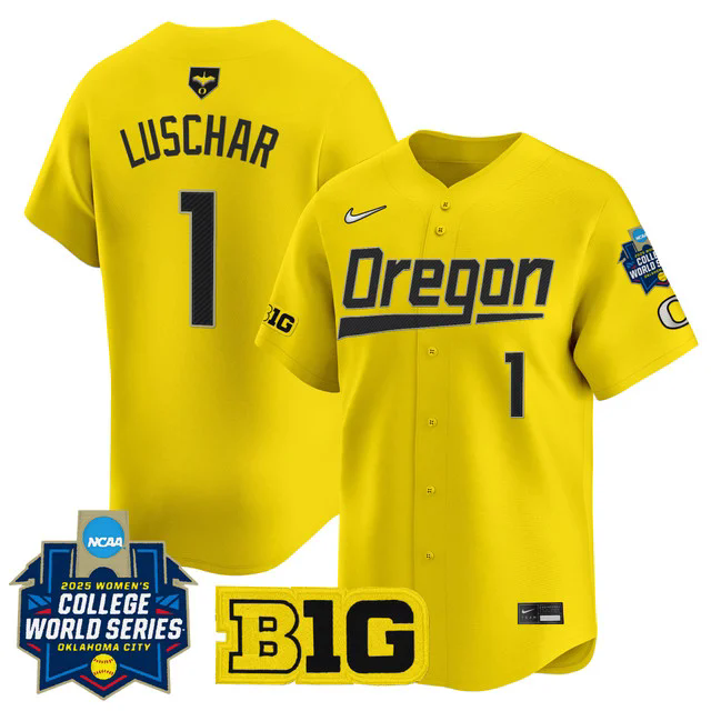 Men's size - Oregon Ducks Softball 2025 World Series (WCWS) Jersey YELLOW #1 KEDRE LUSCHAR.webp