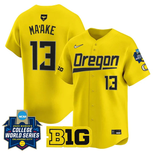 Men's size - Oregon Ducks Softball 2025 World Series (WCWS) Jersey YELLOW #13 STEFINI MA'AKE.webp