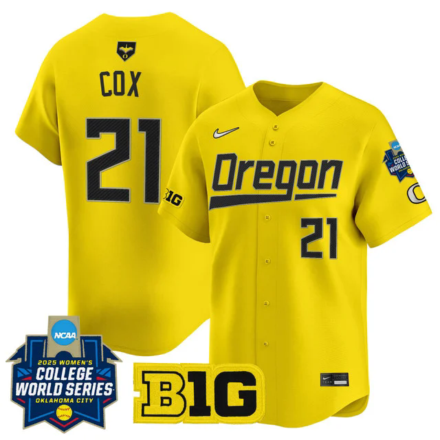Men's size - Oregon Ducks Softball 2025 World Series (WCWS) Jersey YELLOW #21 EMMA COX.webp