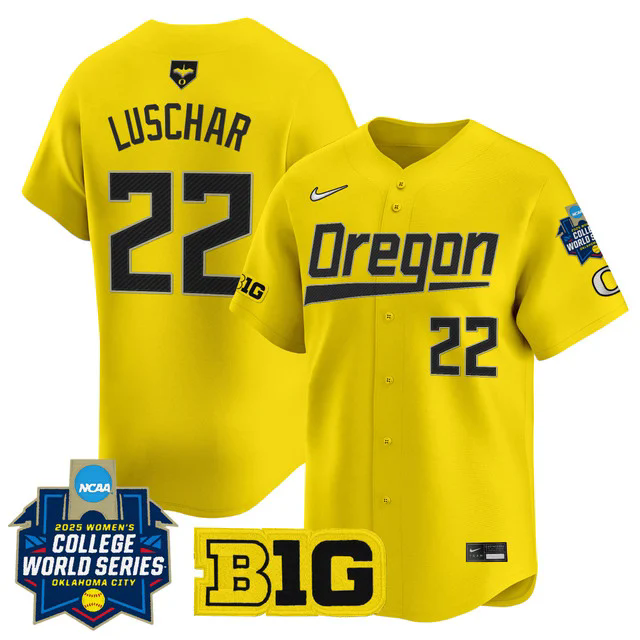Men's size - Oregon Ducks Softball 2025 World Series (WCWS) Jersey YELLOW #22 KAI LUSCHAR.webp
