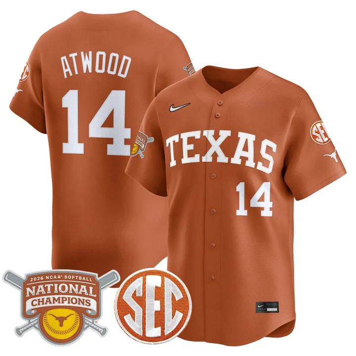 Men's size - Texas Longhorns 2026 Softball National Champions Vapor Premier Limited Jersey 14 Reese Atwood