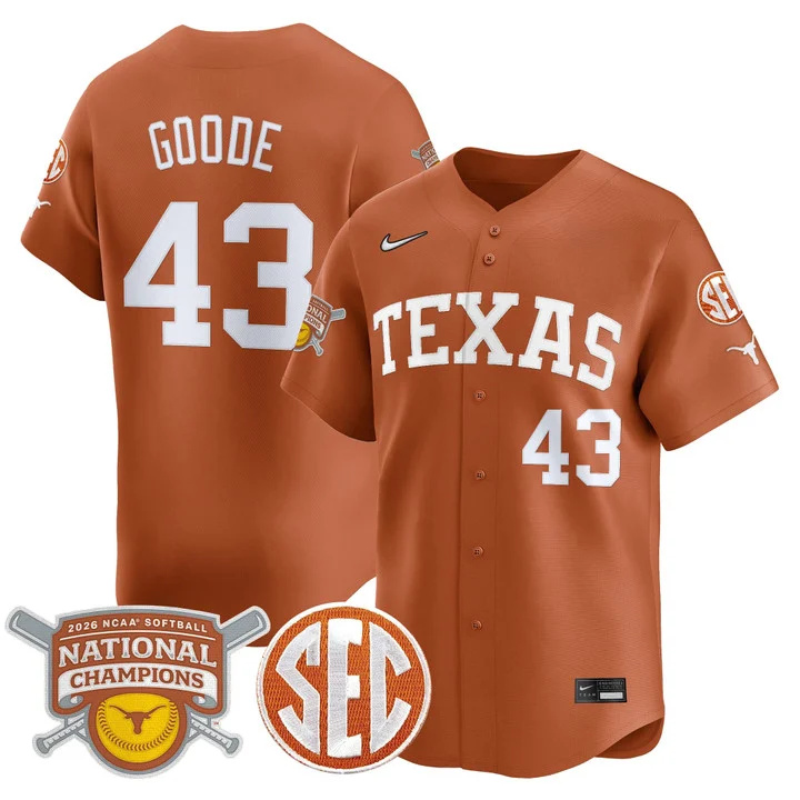 Men's size - Texas Longhorns 2026 Softball National Champions Vapor Premier Limited Jersey 43 Leighann Goode