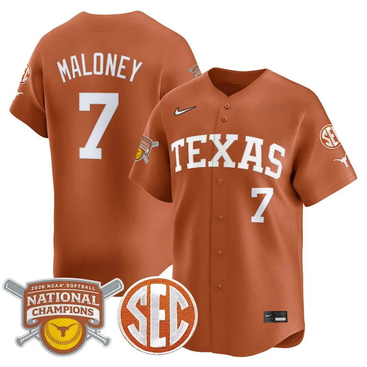 Men's size - Texas Longhorns 2026 Softball National Champions Vapor Premier Limited Jersey 7 Ashton Maloney