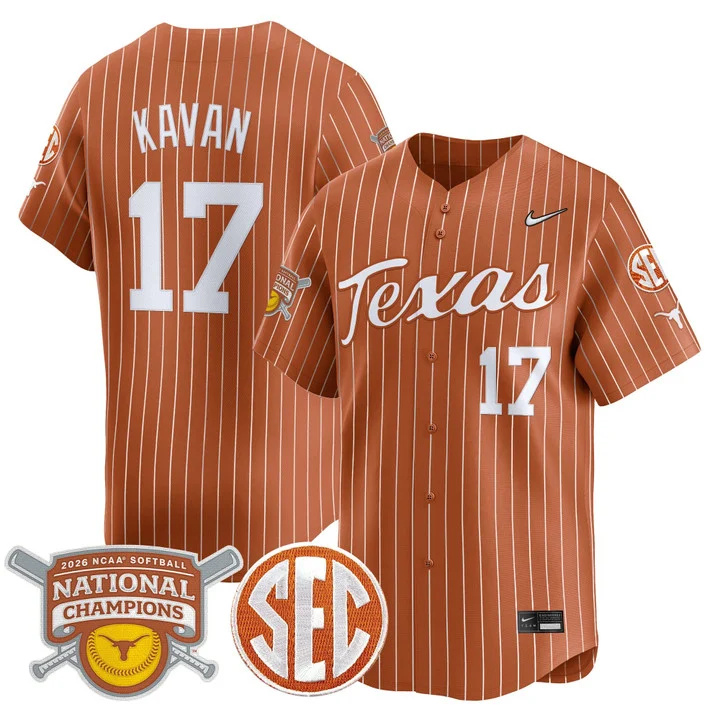 Men's size - Texas Longhorns 2026 Softball National Champions Vapor Premier Limited Jersey orange 17 Teagan Kavan