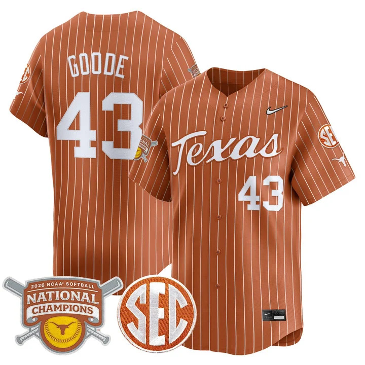 Men's size - Texas Longhorns 2026 Softball National Champions Vapor Premier Limited Jersey orange 43 Leighann Goode