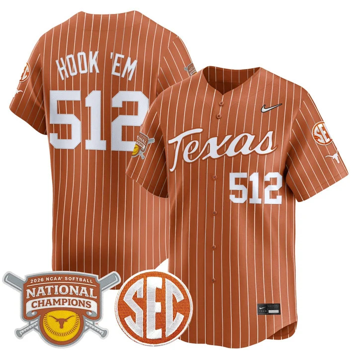 Men's size - Texas Longhorns 2026 Softball National Champions Vapor Premier Limited Jersey orange 512 Hook EM