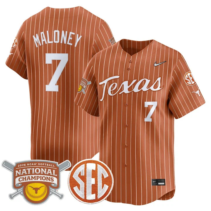 Men's size - Texas Longhorns 2026 Softball National Champions Vapor Premier Limited Jersey orange 7 Ashton Maloney