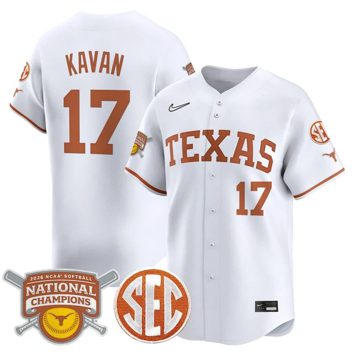 Men's size - Texas Longhorns 2026 Softball National Champions Vapor Premier Limited Jersey white 17 Teagan Kavan