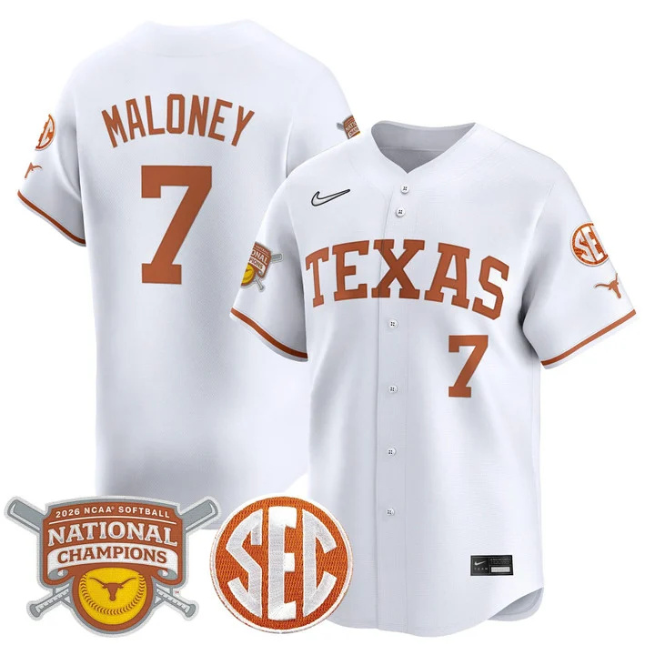 Men's size - Texas Longhorns 2026 Softball National Champions Vapor Premier Limited Jersey white 7 Ashton Maloney