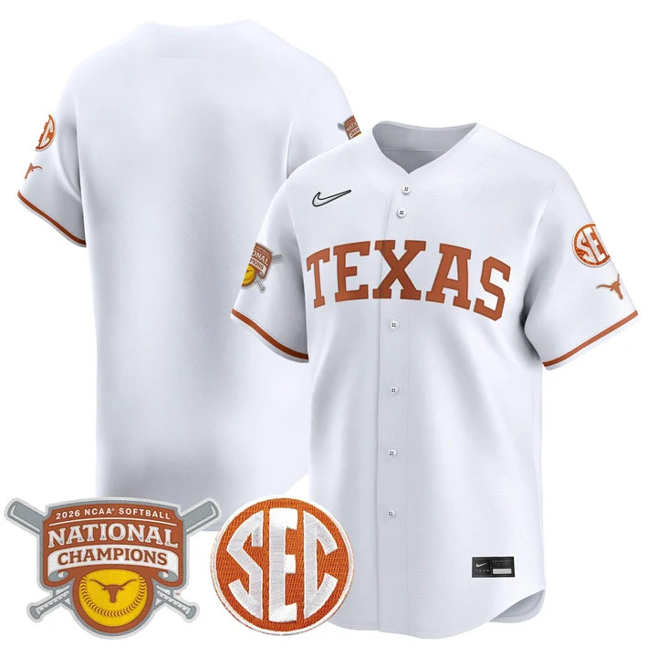 Men's size - Texas Longhorns 2026 Softball National Champions Vapor Premier Limited Jersey white blank
