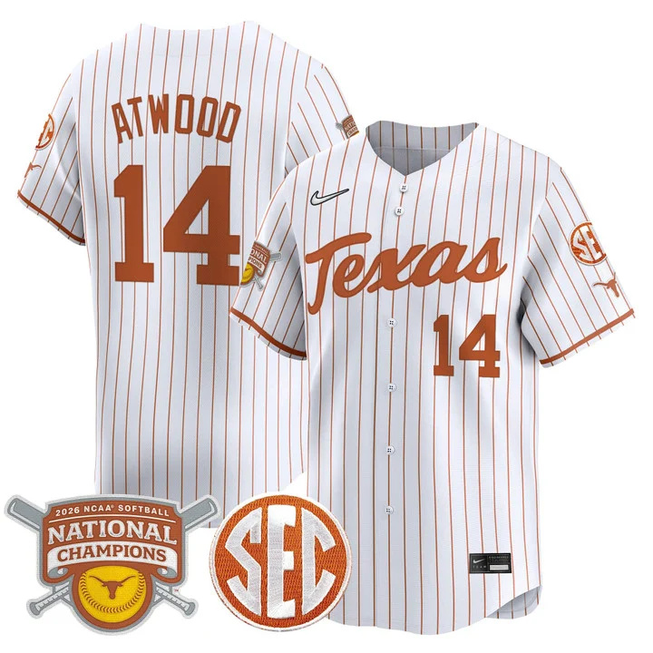 Men's size - Texas Longhorns 2026 Softball National Champions Vapor Premier Limited Jersey white2 14 Reese Atwood