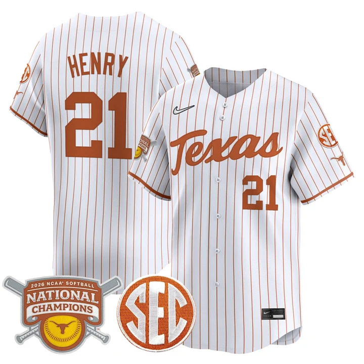 Men's size - Texas Longhorns 2026 Softball National Champions Vapor Premier Limited Jersey white2 21 Kayden Henry
