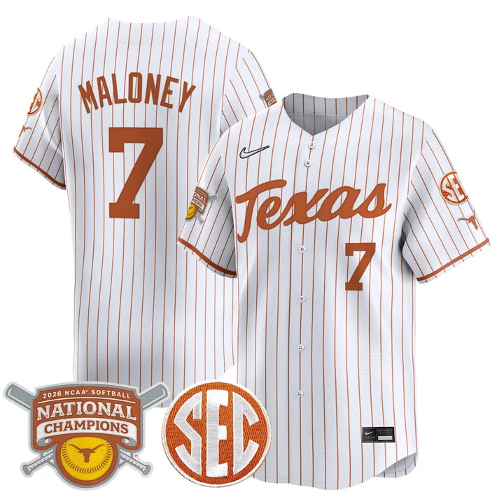 Men's size - Texas Longhorns 2026 Softball National Champions Vapor Premier Limited Jersey white2 7 Ashton Maloney