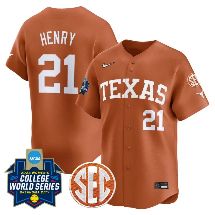 Men's size - Texas Longhorns Softball 2026 World Series (WCWS) Vapor Premier Limited Jersey #21 KAYDEN HENRY