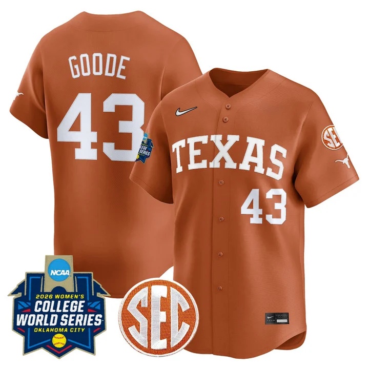 Men's size - Texas Longhorns Softball 2026 World Series (WCWS) Vapor Premier Limited Jersey #43 LEIGHANN GOODE