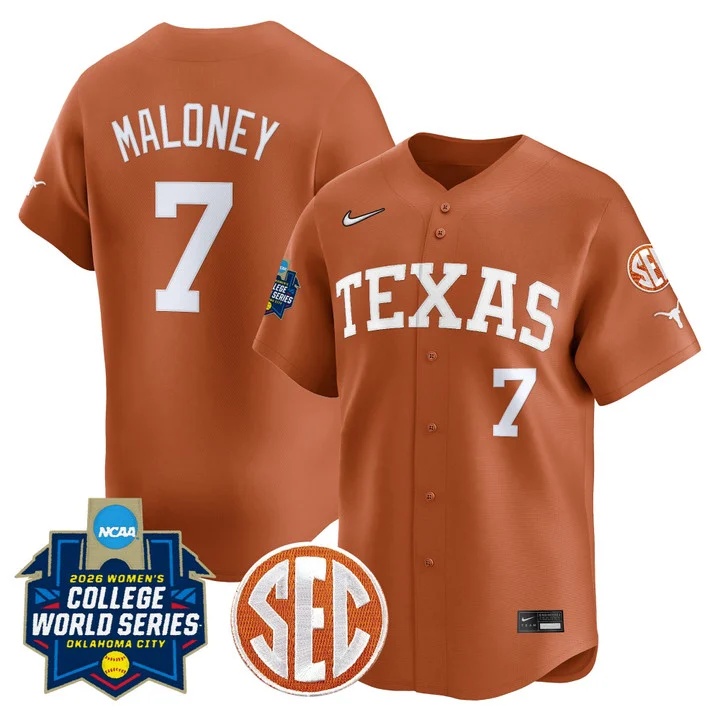 Men's size - Texas Longhorns Softball 2026 World Series (WCWS) Vapor Premier Limited Jersey #7 ASHTON MALONEY